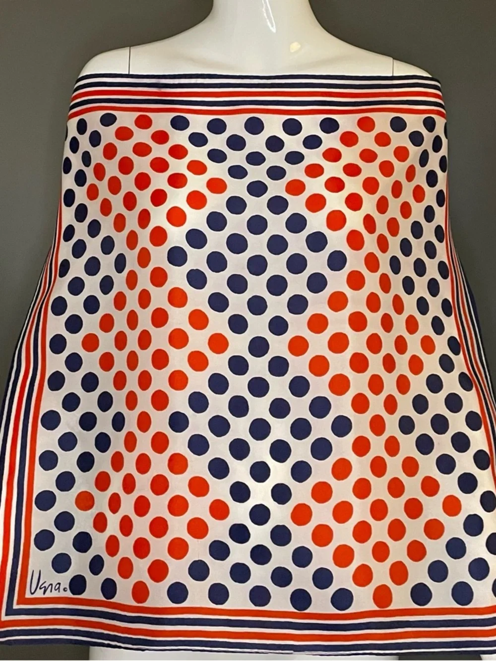 Vintage Vera Red Whit Blue Polka Dot Scarf 22 In Very Good Condition